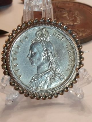 Antique 1887 Reversable Silver & Enamel Queen Victoria 50th Jubilee Brooch