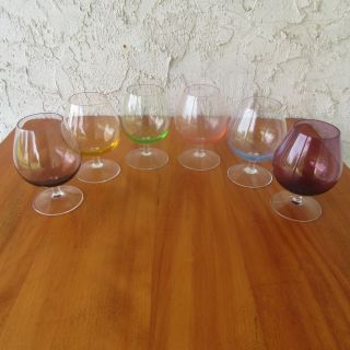 Vintage Sussmuth Crystal Brandy Glasses Multicolored 4 " Tall Hand Made Set Of 6