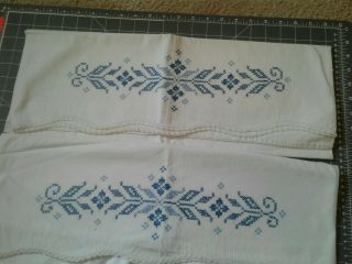 Vintage Embroidered Standard Size Pillow Cases.  White Heavy Cotton