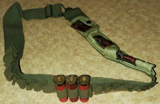 Vtg Camo Green Canvas 18 Shotgun Shell Holder Hunting Bandolier Pocket/pouch 42 "