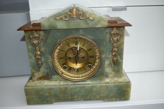 Large Antique Ansonia Onyx Chiming Mantel Clock York Usa Vintage