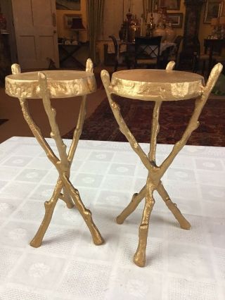 Antique Pair Vintage Heavy Gilt Metal Twig Table Stands Fine Dining Centrepieces