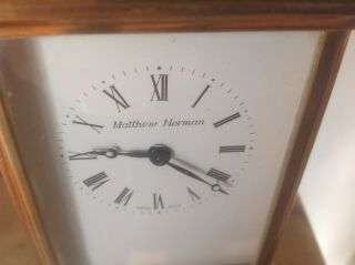 Matthew Norman Solid Brass Carriage Clock Swiss Made Appx 4 " Tall 2 " Wide Workin