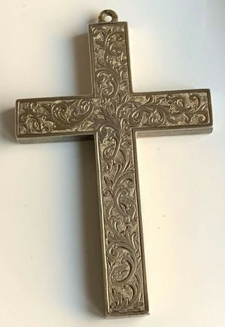 Antique Victorian Hand Engraved Very Large Sterling Silver Cross Pendant