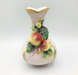 Vintage Lefton China Bud Vase Hand Painted Applied Fruit Flowers 5.  5 " Japan