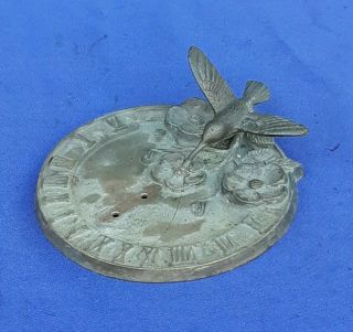 Vtg White Swan Cast Bronze Sundial Hummingbird W/flowers 6 " Diameter For Repair