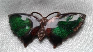 A Antique/vintage Art Deco Guilloche? Enamel Butterfly Brooch C Clasp