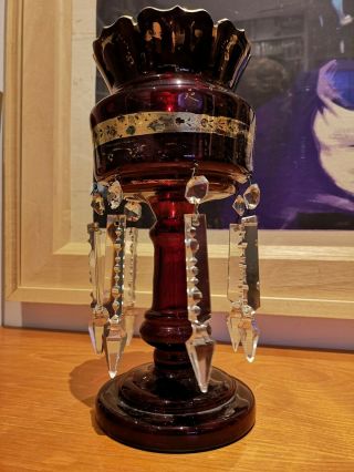 Antique Bohemian Glass Lustre Rainbow Maker - Victorian Cranberry Glass