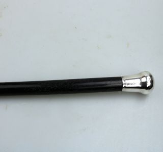 Antique Solid Silver Capped Ebonised Cane / Walking Stick C.  19th/early 20thc