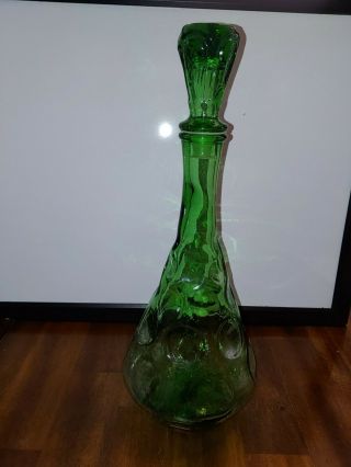 Vintage Green Glass Decanter Made In Italy