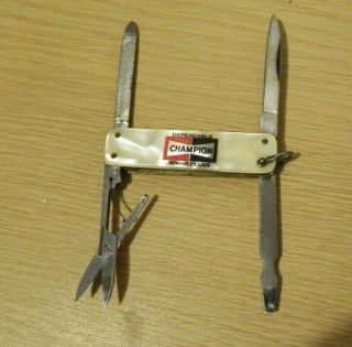 Vintage CHAMPION Dependable Spark Plugs MOP Pocket Knife 4 Tools 3