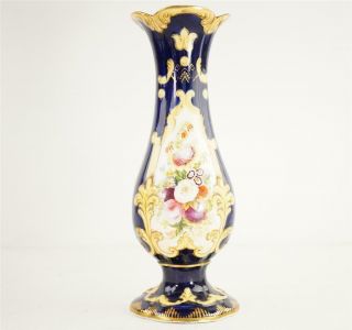 Bd C1835 Antique English Rococo Porcelain Vase Cobalt Blue Flowers Ridgway