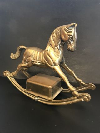 Vintage Brass Rocking Horse With Christmas Music Box Jingle Bells