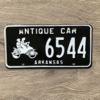 Vintage Obsolete State Of Arkansas Antique Auto Car License Plate Black 6544