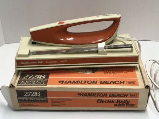 Vintage Hamilton Beach Scovill Electric Knife With Tray 2721b Almond Trim