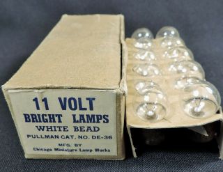 Box 10 Vintage Chicago Miniature Lamp Bright Bulbs 11 V Pullman