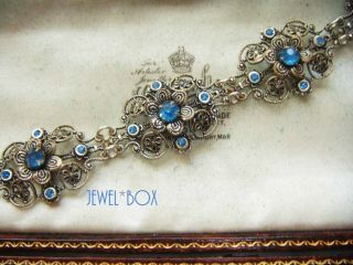 Antique Art Deco Bohemian Czech Filigree Blue Paste Crystal Vintage Bracelet