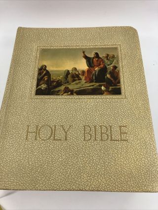 Holy Bible Family Bible Devotional Red Letter Vintage 1960 Devore & Sons Euc