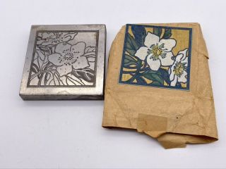 Vintage 3 " Square Steel Plate Metal Print Block Letterpress Print Flower Lily