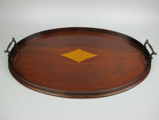 Large Oval Inlaid Wood Victorian Antique Galleried Butler 