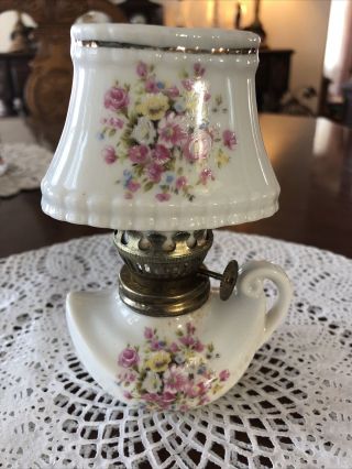 Vintage Miniature Handpainted Porcelain Oil Lamp Made In Japan