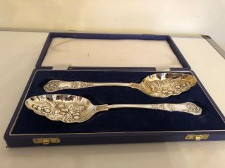 Large Silver Plated And Gilt Kings Pattern Berry/serving Spoons.  9.  5 "