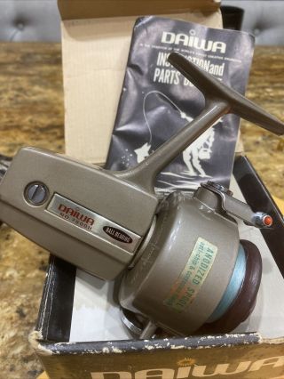 Vintage Daiwa No.  7500h Spinning Reel And Instruction Book.  Anodized Sp