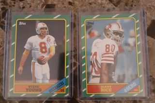 1986 Jerry Rice Rookie Card Topps 161 And Steve Young 374 Sanfran Hofers