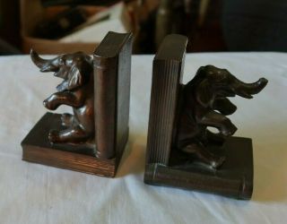 Rare Vintage 4.  25 " Pair Set Bronze Elephant Book Ends Bookends Book Form Look Nr