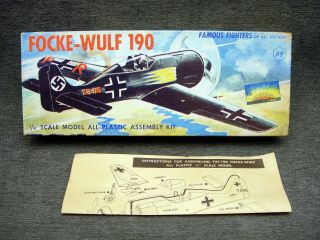 Vintage Aurora German Focke Wulf 190 Plastic Model Kit Box & Instructions Only