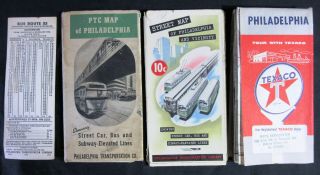 Philadelphia Transit Maps - Ptc,  Texaco Map,  Bus 55 Sched,  Street Car 40 
