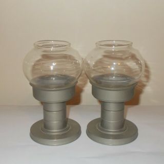 2 Mid Century Modern Fohl W.  Germany Candle Holders & Shades Vintage