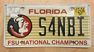 2004 Florida State University Fsu National Champions License Plate " S4nbi " Fl