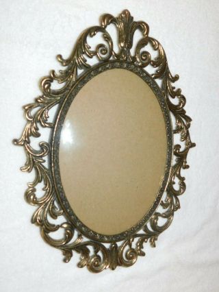 9 " X 7 " Vintage Ornate Antique Brass Bubble / Convex Curved Glass Picture Frame