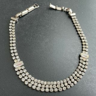 Vintage Crystal Rhinestone Silver Tone Choker Necklace 189