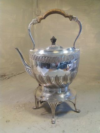 Silver Plate Kettle On Stand,  Burner