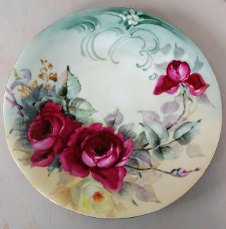 T & V Limoges 9 1/4 Inch Antique Plate With Hand Painted Roses