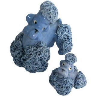 Vintage Blue Poodle Dog Ceramic Figurine Set Spaghetti