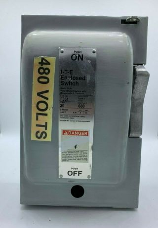 Ite F - 351 Heavy Duty Fusible Safety Switch 30 Amp 3 Pole 600 Volt Enclosed