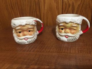 2 Vintage Japan Santa Clause Mugs Ceramic Cups Brinn 