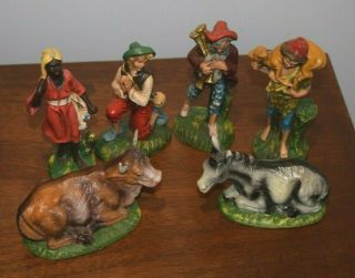 Vintage 50s - 60s 7 " Hand Painted Nativity Figures - Italy