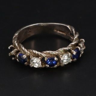 VTG Sterling Silver - Sapphire & Cubic Zirconia Twisted Ring Size 7 - 3g 2
