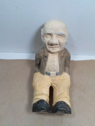 Incredible Vintage Wood Carving Of An Old Man,  Figure,  Folk Art Sculpture