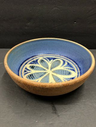 Vintage Mid Century Modern Studio Pottery Bowl Dish Blue And Earth Tone Boho