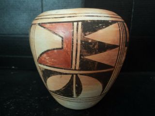 Vtg Antique Native American Hopi Pueblo 4 1/2 " Tall Polychrome Jar Pot Unsigned