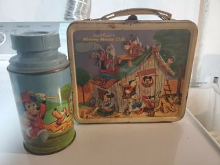 Vintage Aladdin Walt Disney Productions Mickey Mouse Club Lunch Box And Thermos