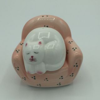 Vtg Whimsical Cat On Couch Salt And Pepper Shaker Set By Clay Art Napping Kitten