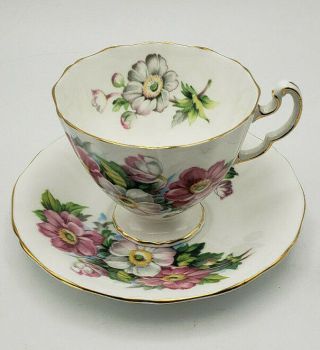 Vintage Adderley English Fine Bone China Tea Cup & Saucer Set Pink Gold Flowers 2