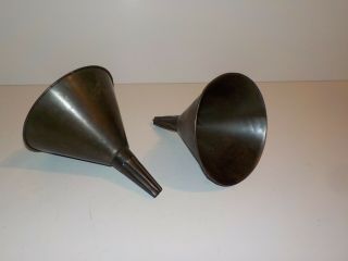 2 Old Vintage Primitive Metal Funnels Gas Oil Rustic Display Or Use