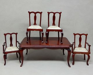 Vintage Dining Room Table With 4 Chairs Dollhouse Miniature 1:12